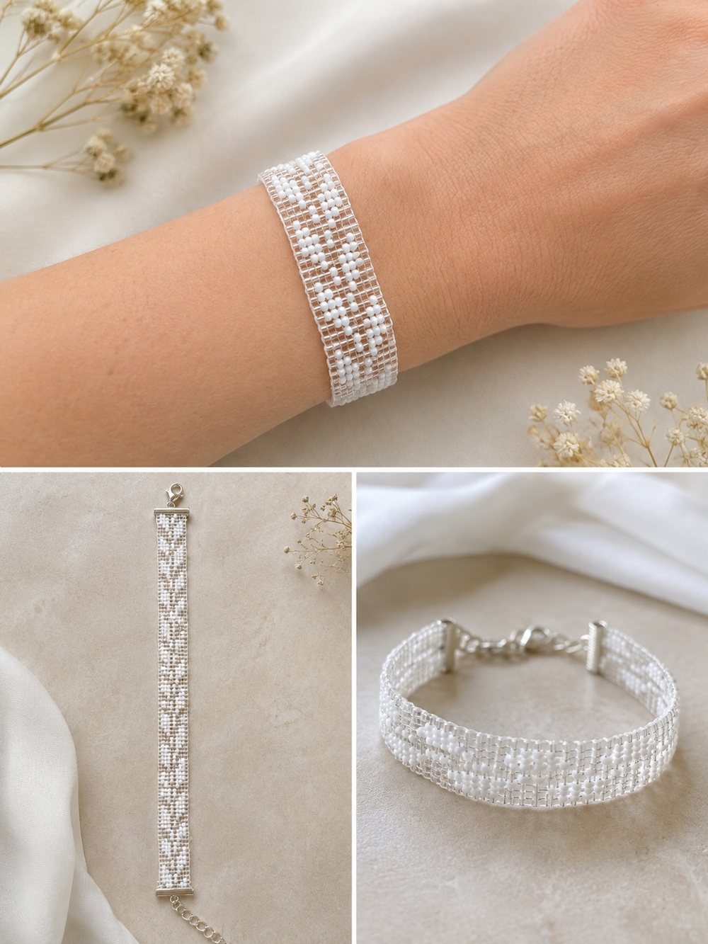 Handmade White Beaded Bracelet - Elegant Women’s Jewelry